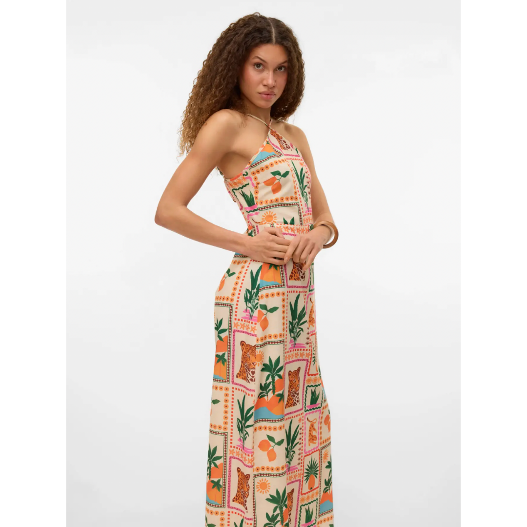 Tropical Tile Halterneck Maxi Dress