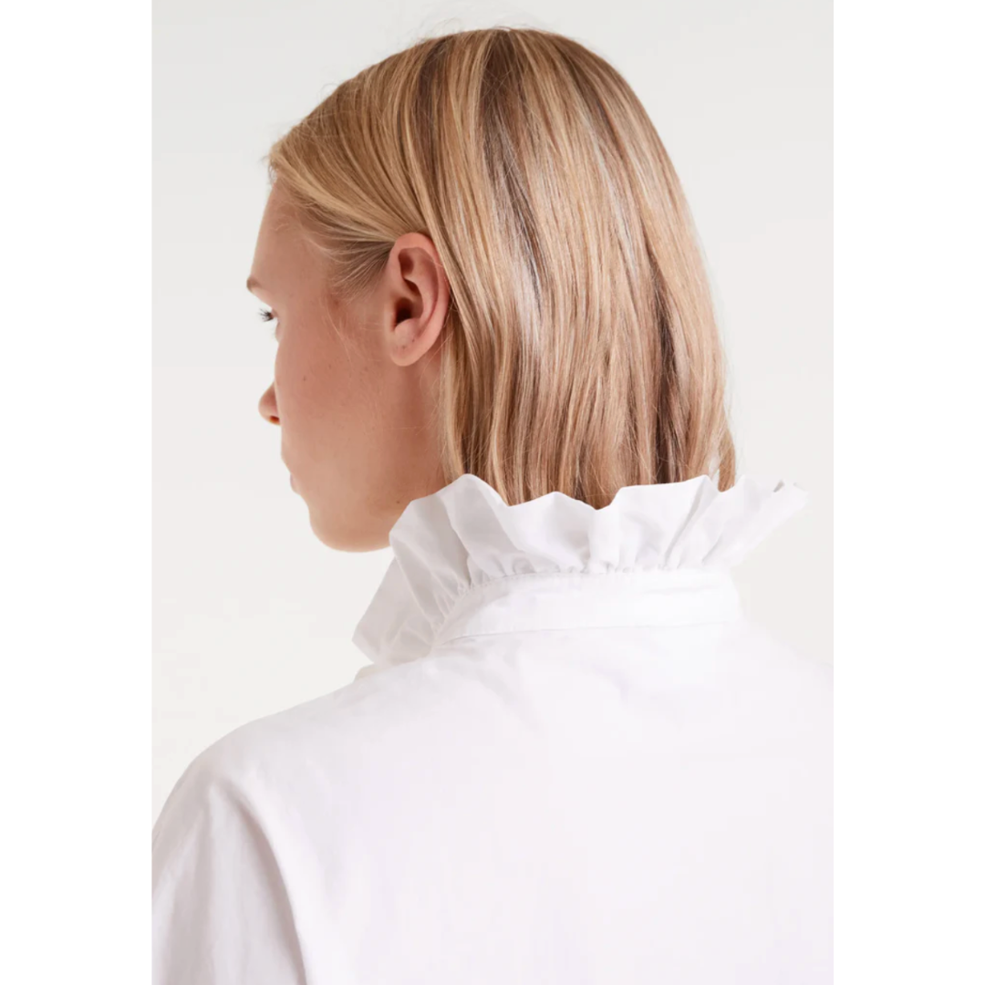 White Ruffle Front Shirt