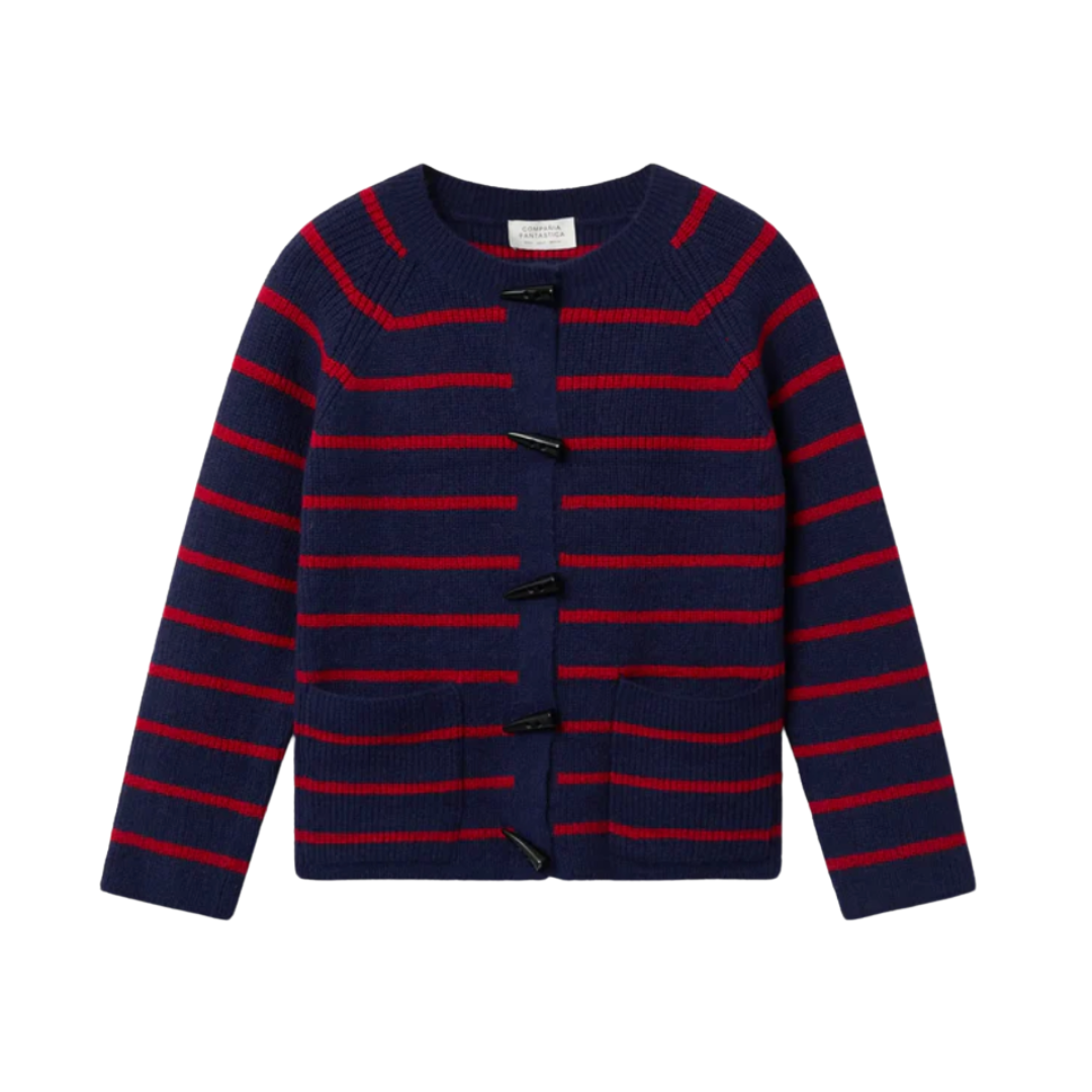 Navy & Red Stripe Toggle Cardigan