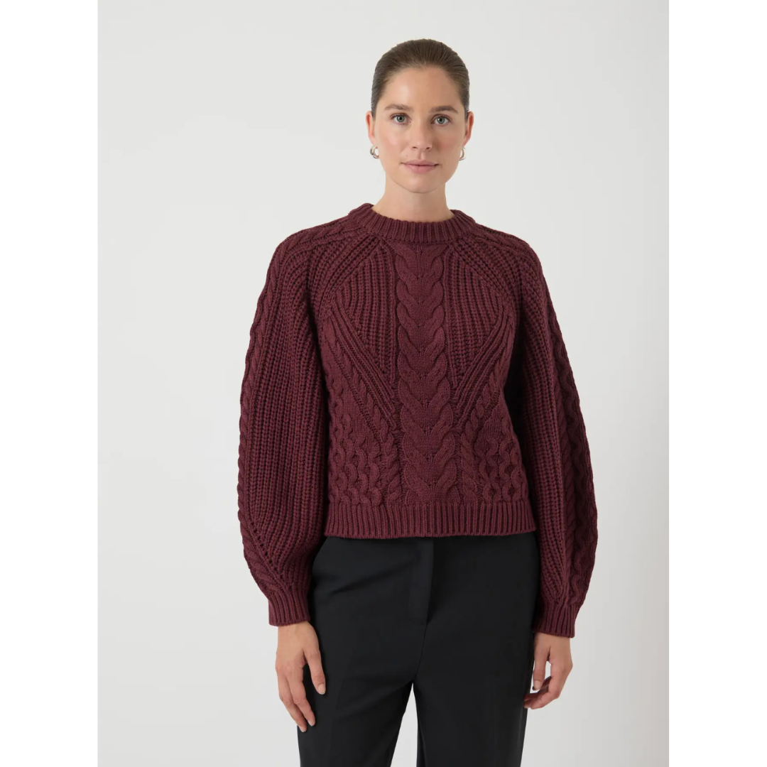 Nansa Burgundy Cable Knit Jumper