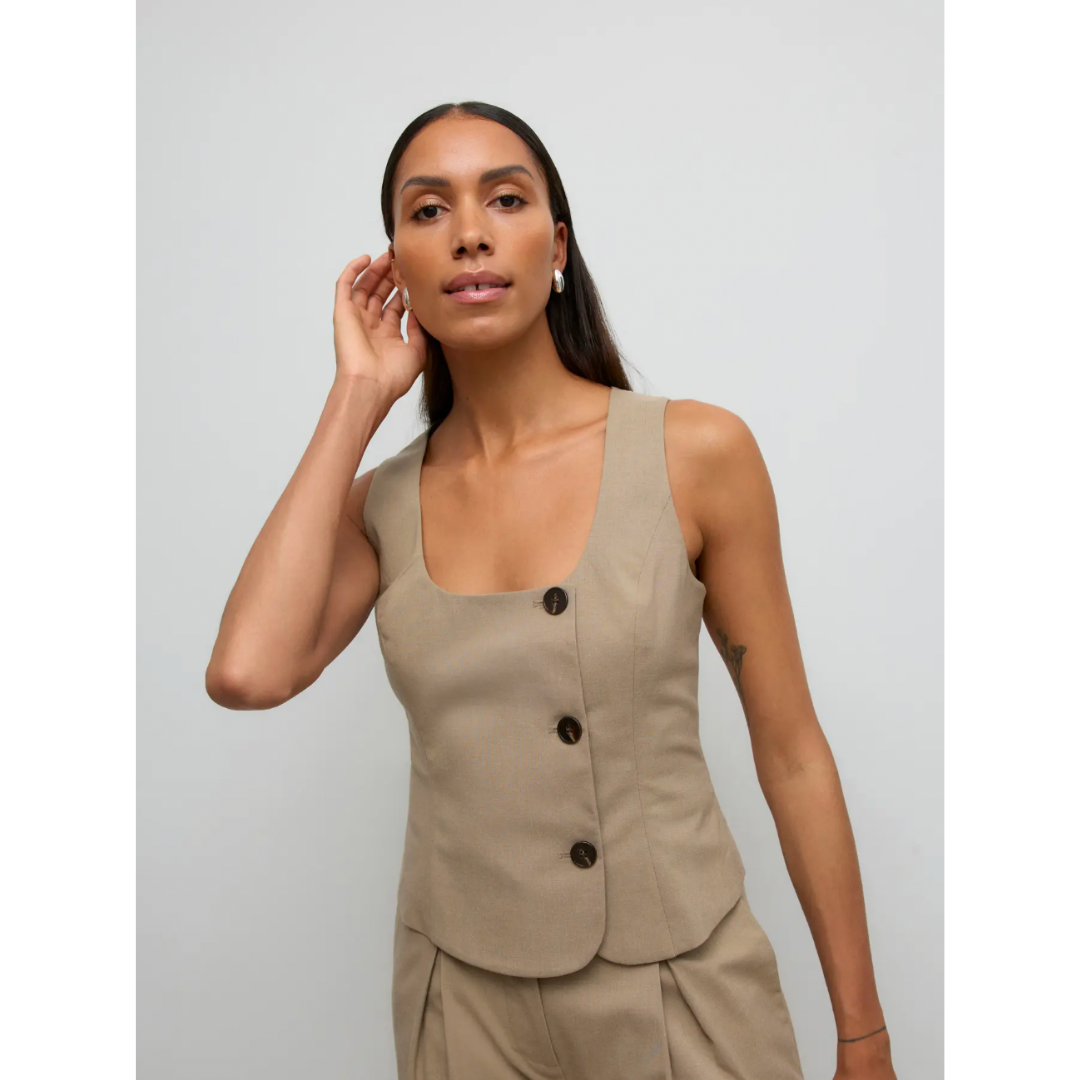 Liberty Beige Tailored Button-Front Waistcoat