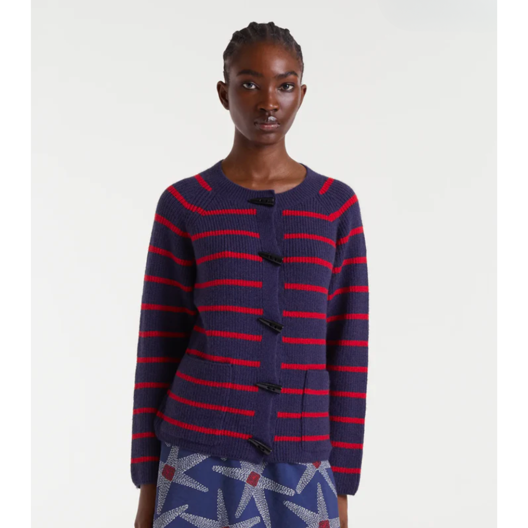 Navy & Red Stripe Toggle Cardigan