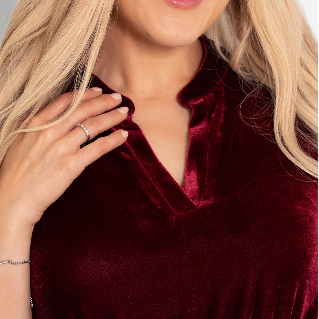 Pandora Velvet Midi Dress - Raspberry Red