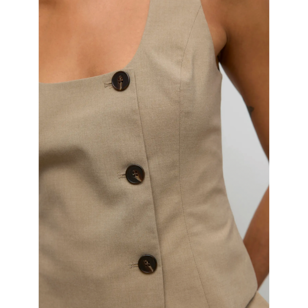 Liberty Beige Tailored Button-Front Waistcoat