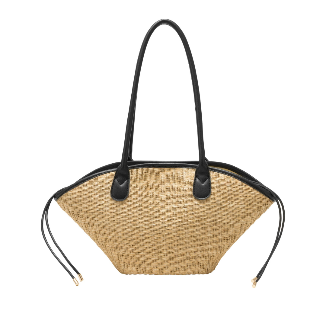Black Woven Straw Tote Bag