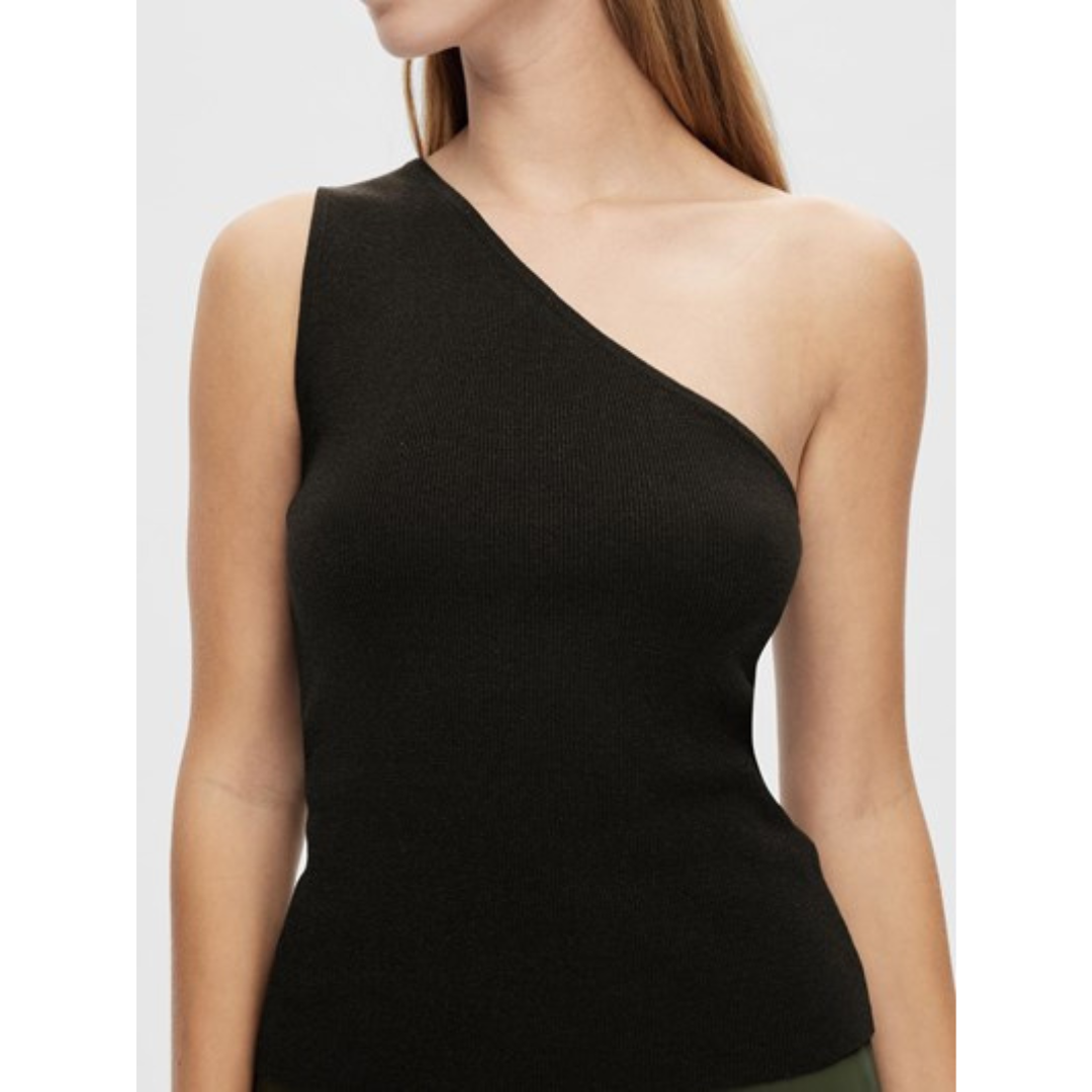 Lura lurex one shoulder knit top