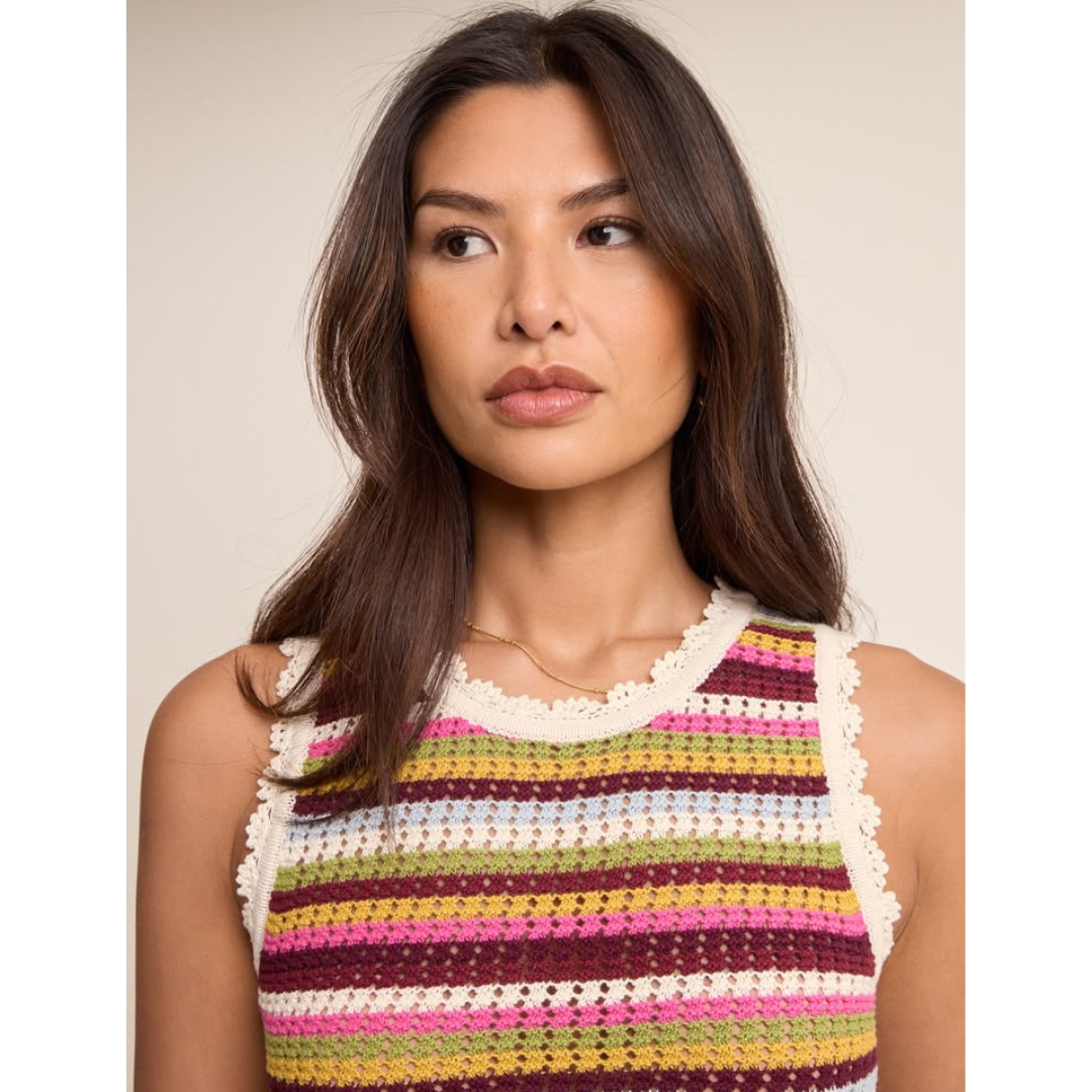 Multi-Coloured Striped Crochet Mini Dress