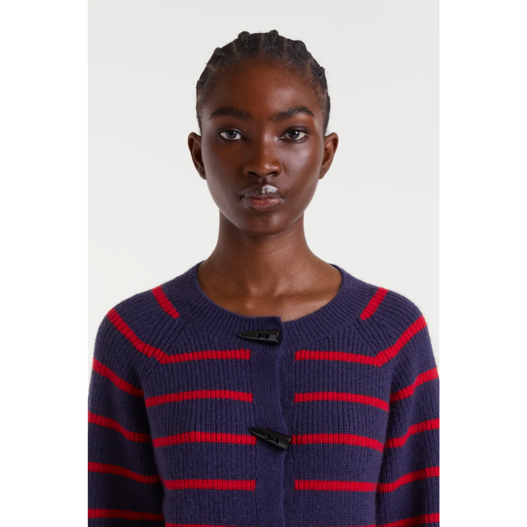 Navy & Red Stripe Toggle Cardigan