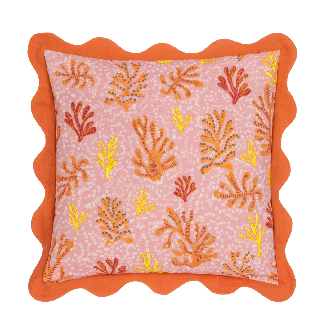 Coral Scalloped Cushion