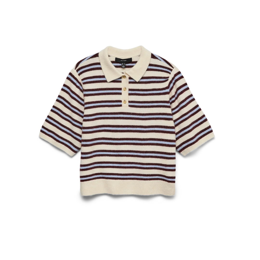 Amara Striped Knit Polo Top