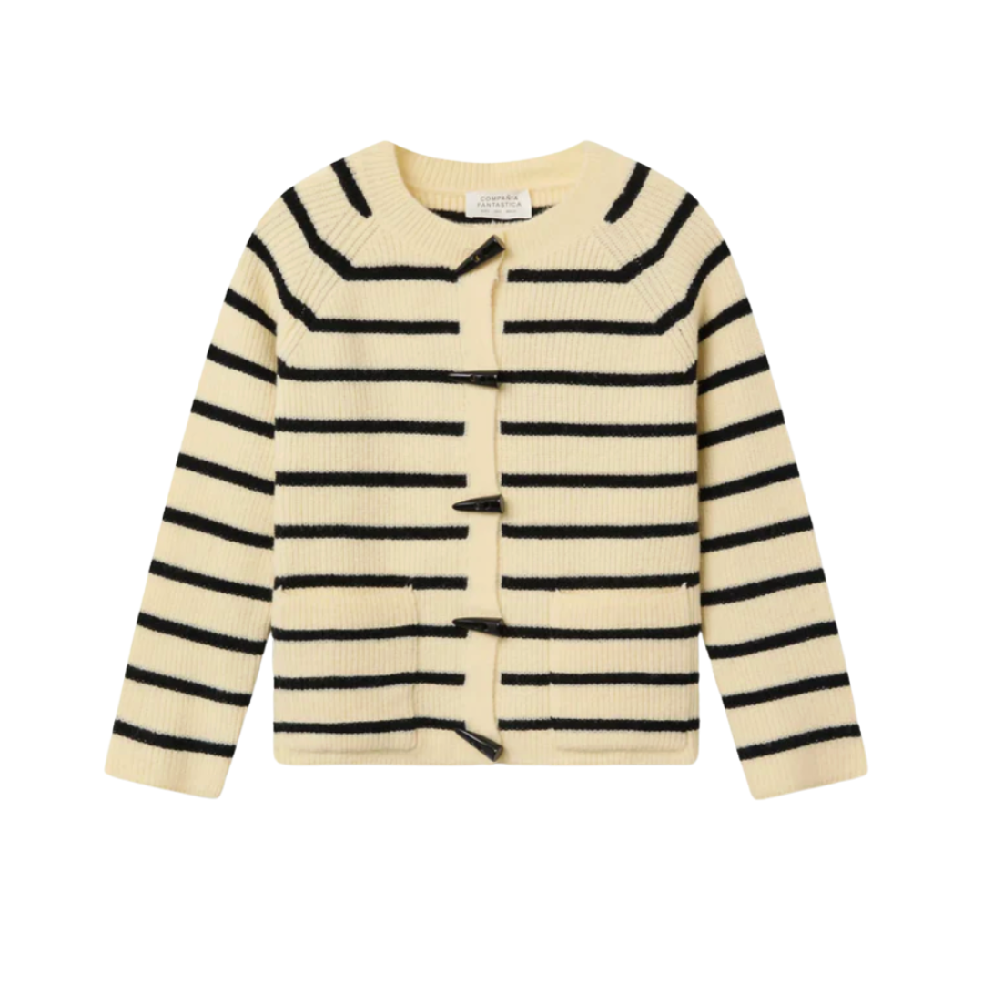 Black & Cream Stripe Toggle Cardigan