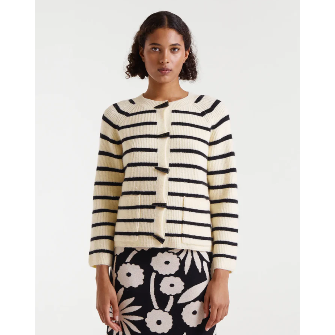Black & Cream Stripe Toggle Cardigan