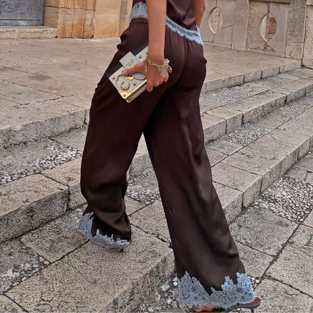Chocolate Trousers with Blue Lace