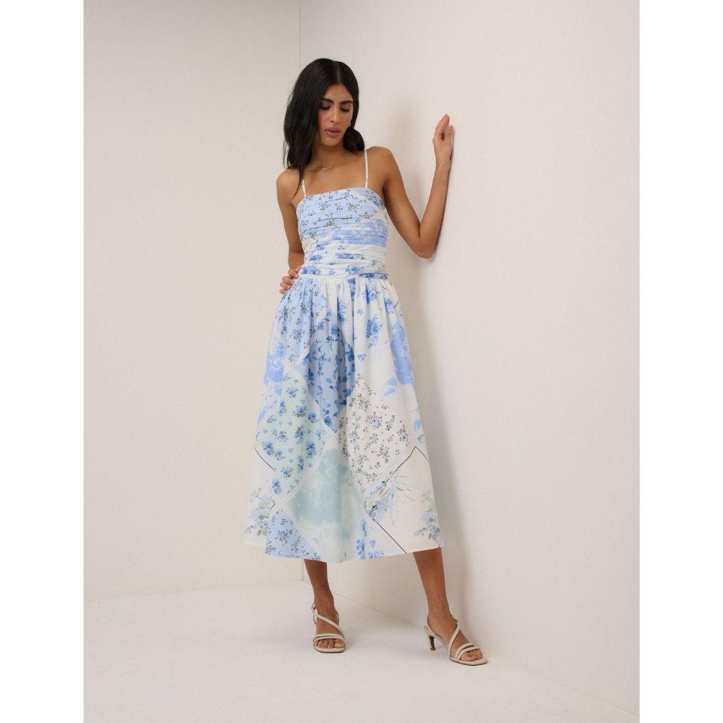 Blue Floral Bandeau Alice Midi Dress