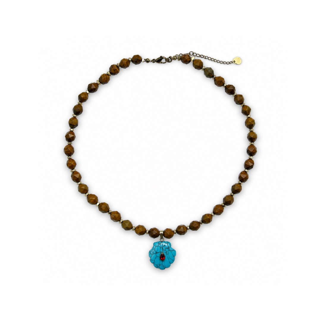 Marci Necklace - Tan & turquoise