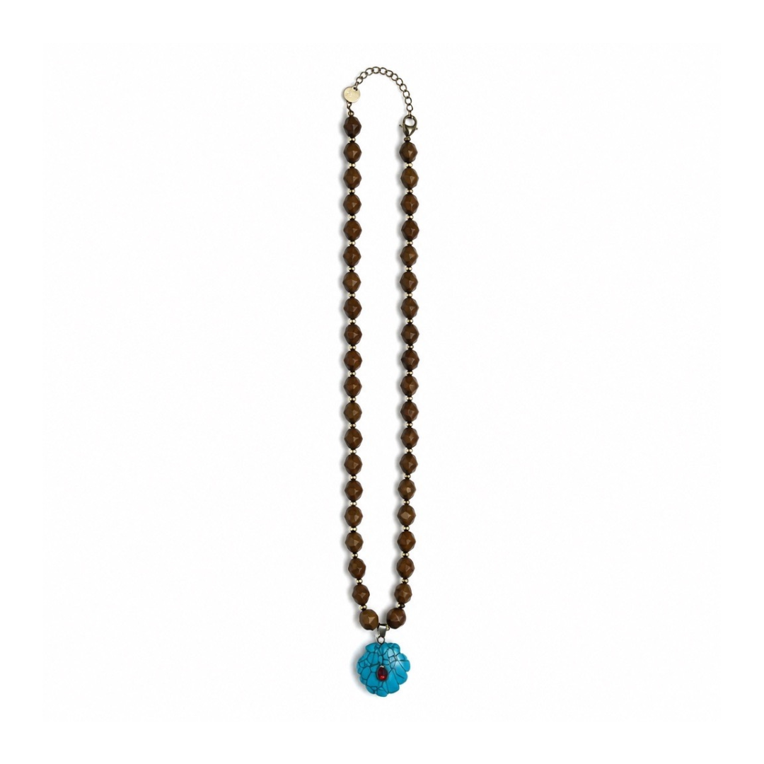 Marci Necklace - Tan & turquoise