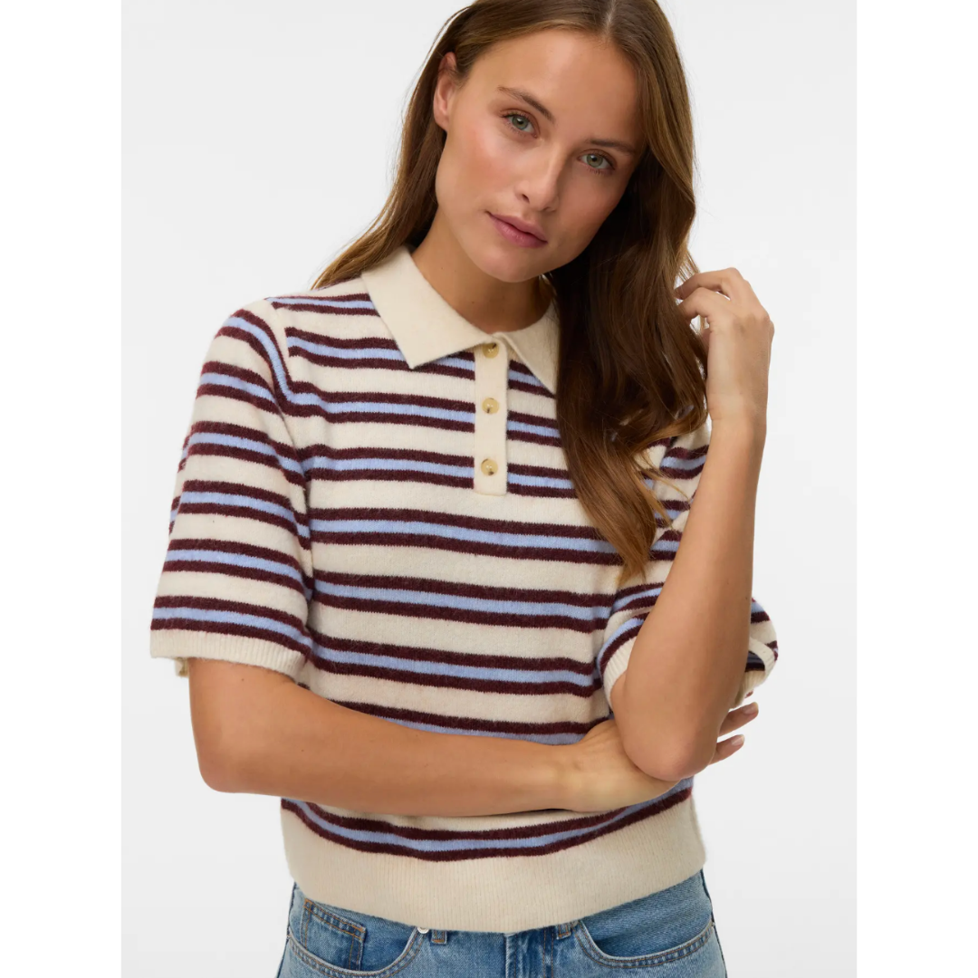 Amara Striped Knit Polo Top