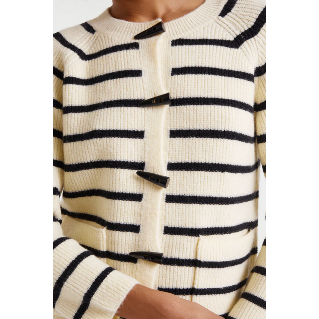 Black & Cream Stripe Toggle Cardigan