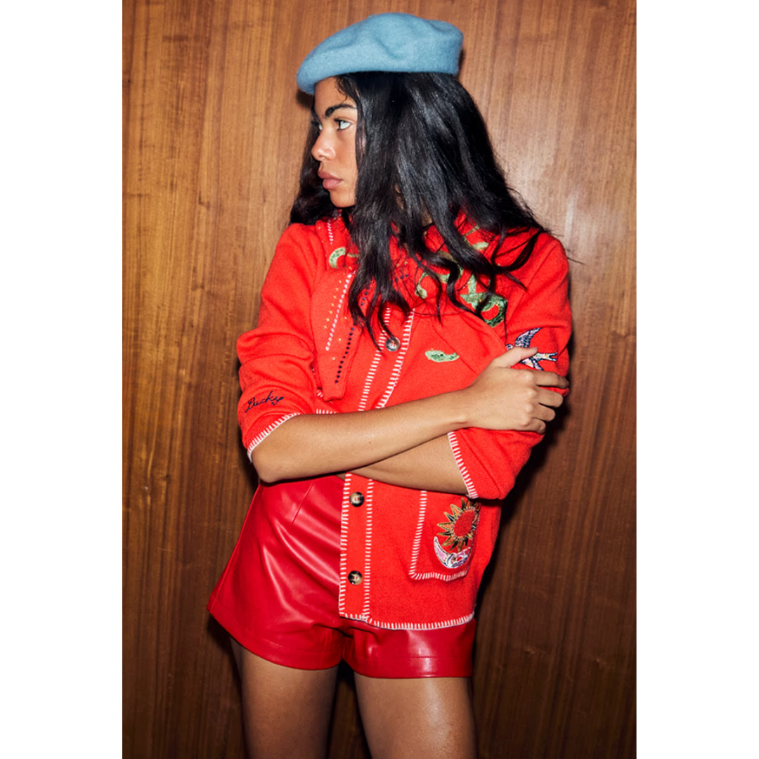 Red Mystical Cardigan with Collar