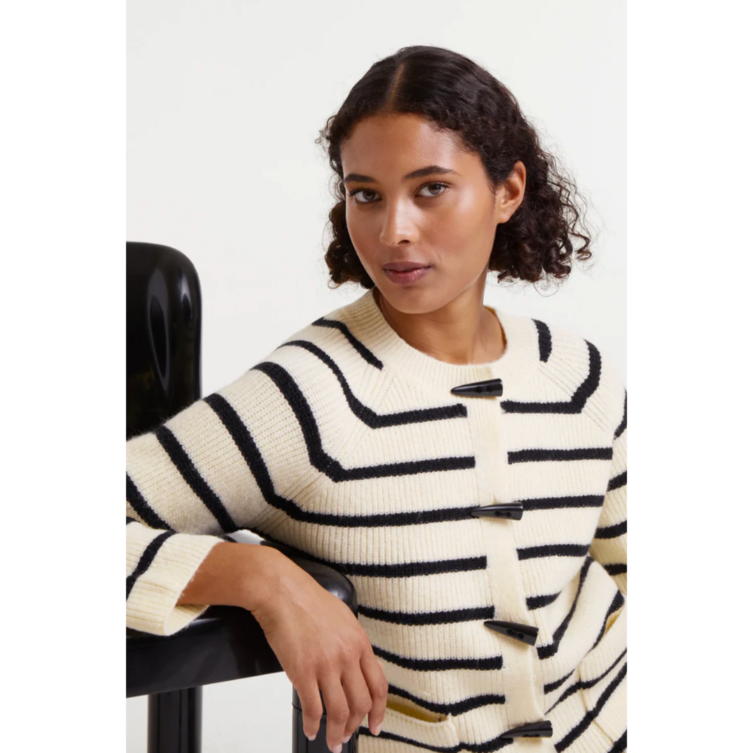 Black & Cream Stripe Toggle Cardigan
