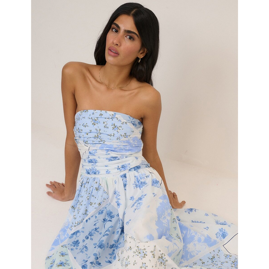 Blue Floral Bandeau Alice Midi Dress