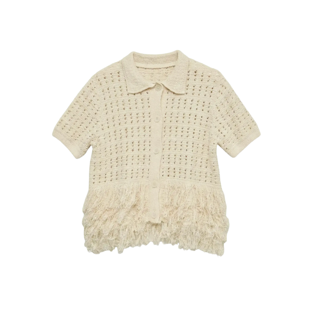 Sunny Short Sleeve Fringe Knit