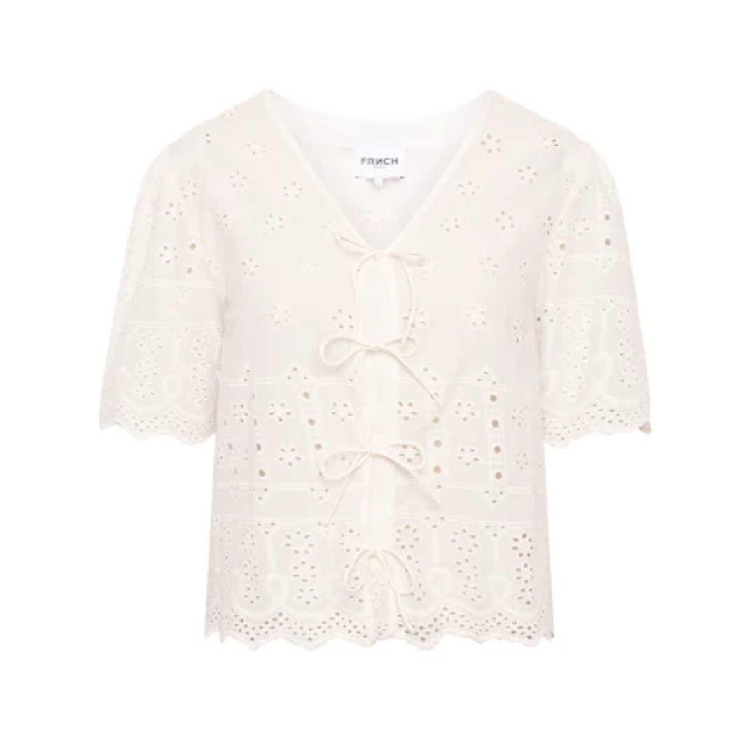 Azra Broderie Anglaise Cream Top