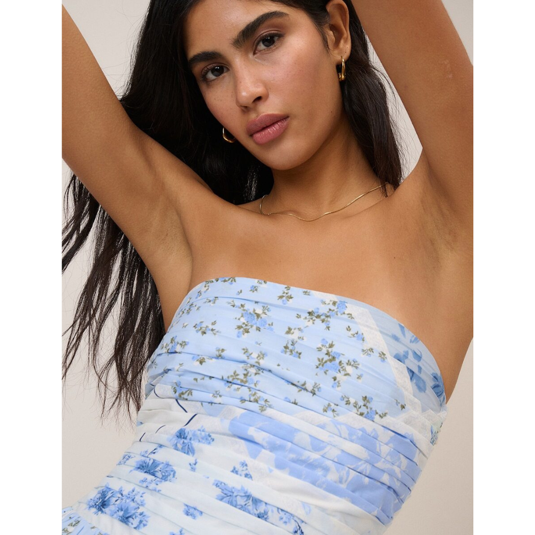 Blue Floral Bandeau Alice Midi Dress
