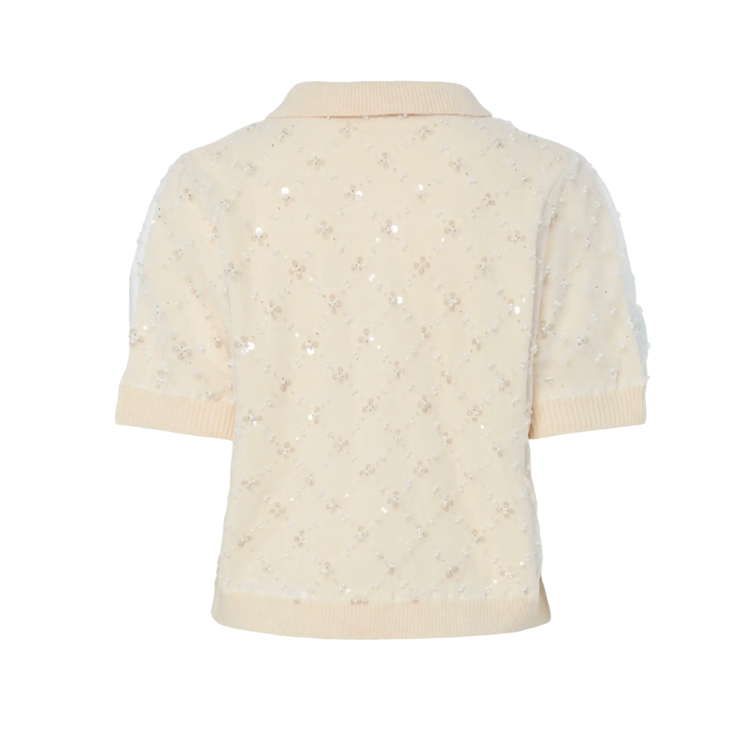 Eva Cream Embellished Short Sleeve Cardigan