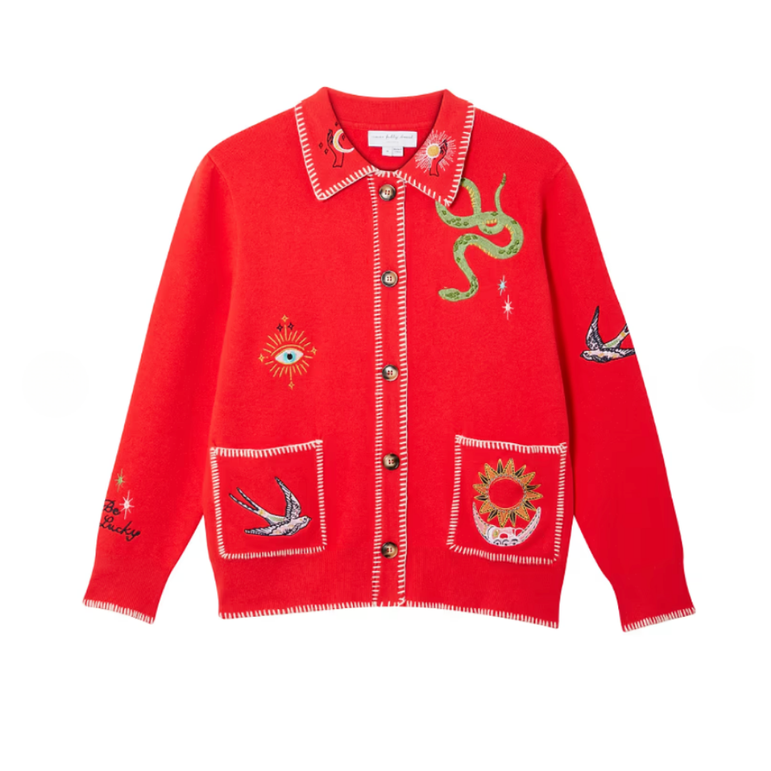 Red Mystical Cardigan with Collar