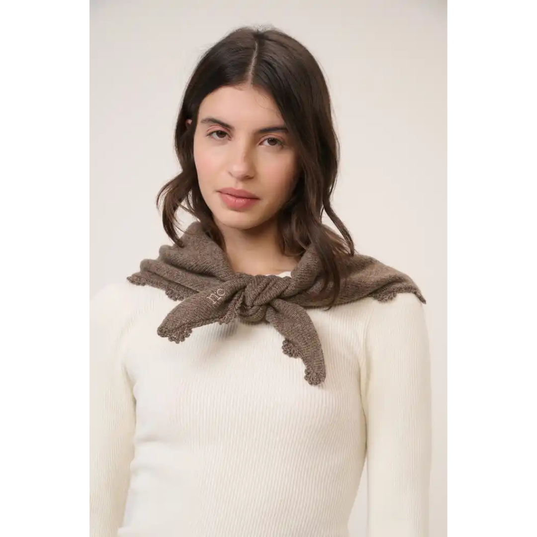 Brown Crochet Trim Triangle Scarf