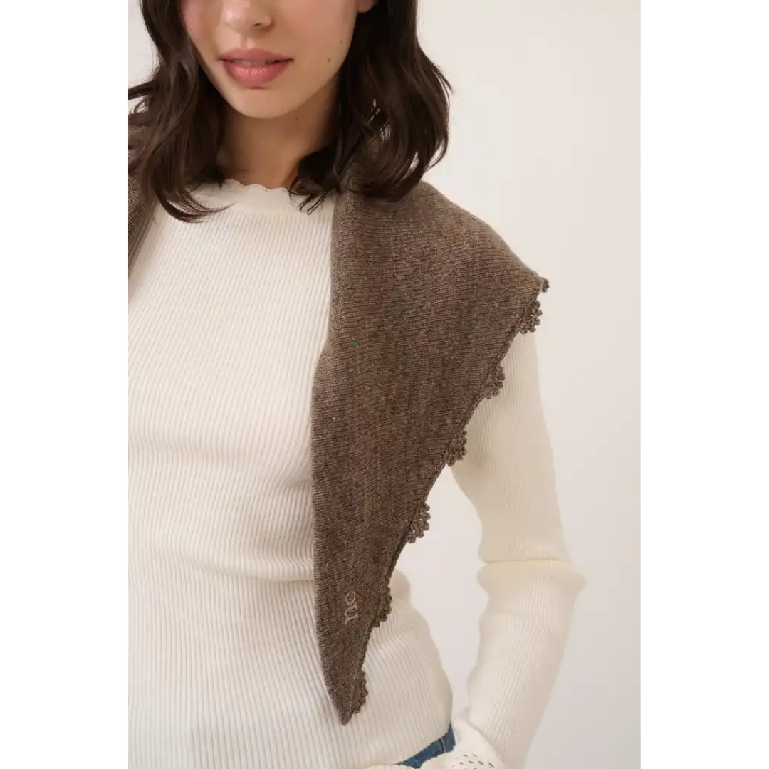 Brown Crochet Trim Triangle Scarf
