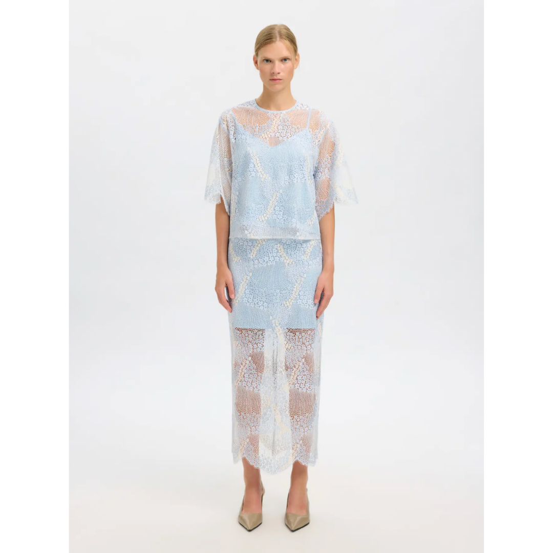 Azure Lace Midi Skirt