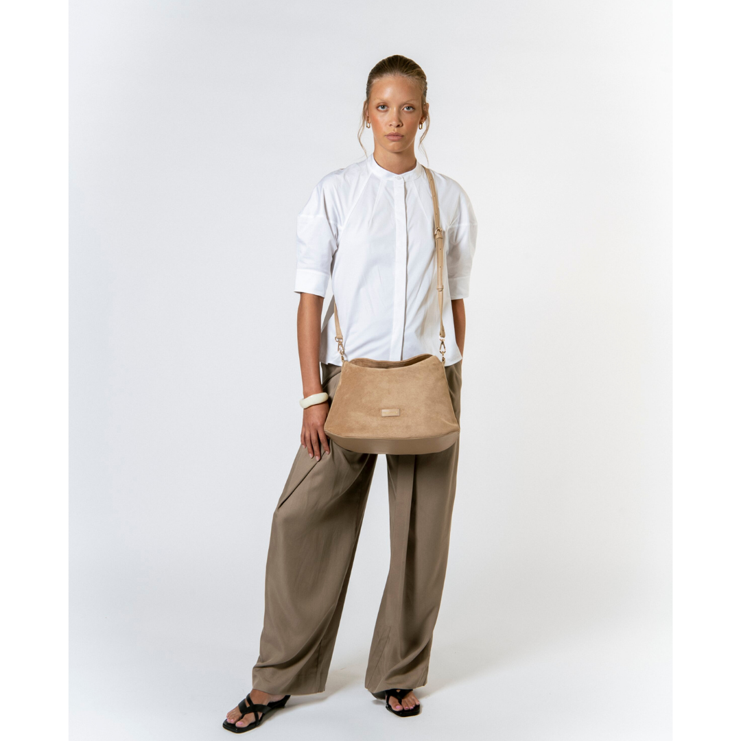 Taupe Suede Shoulder Bag