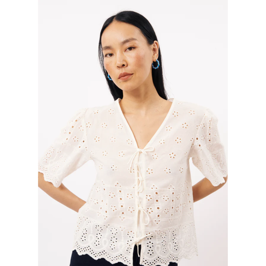 Azra Broderie Anglaise Cream Top