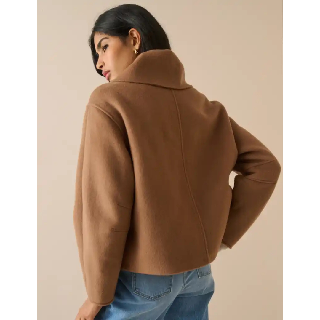 Camel Wool-Blend Neck Tie Jacket
