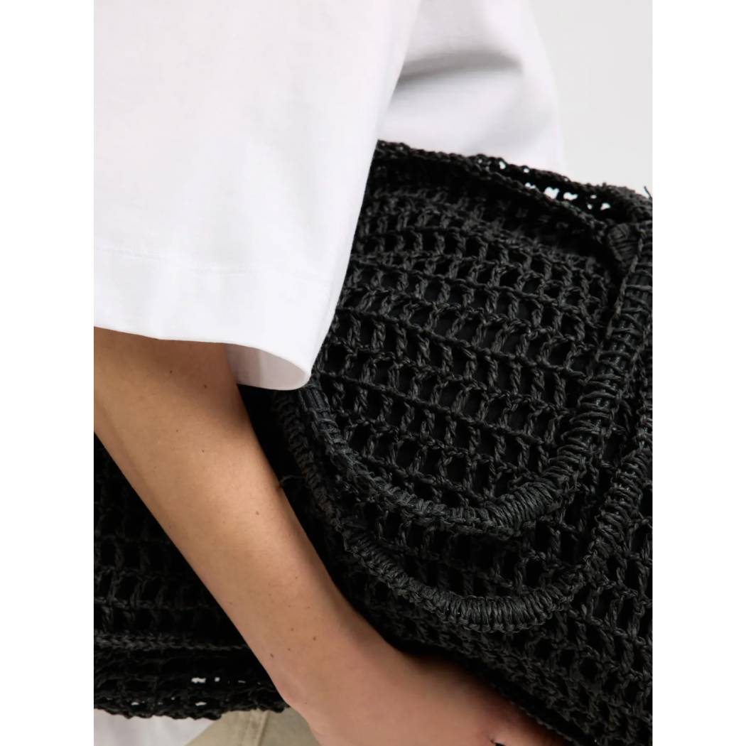 Celia Black Woven Tote Bag
