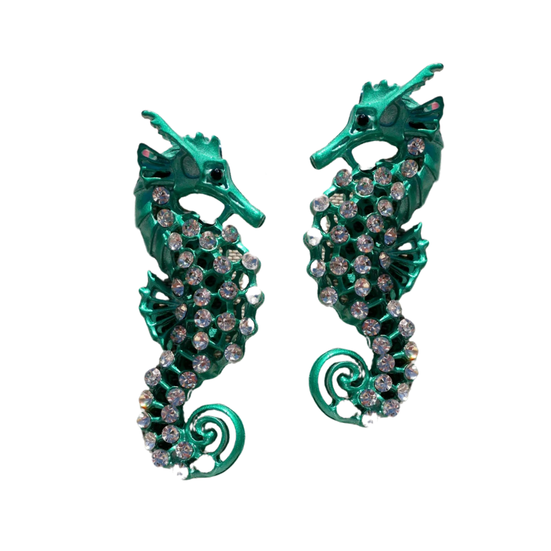 Sandy Emerald Seahorse Earrings