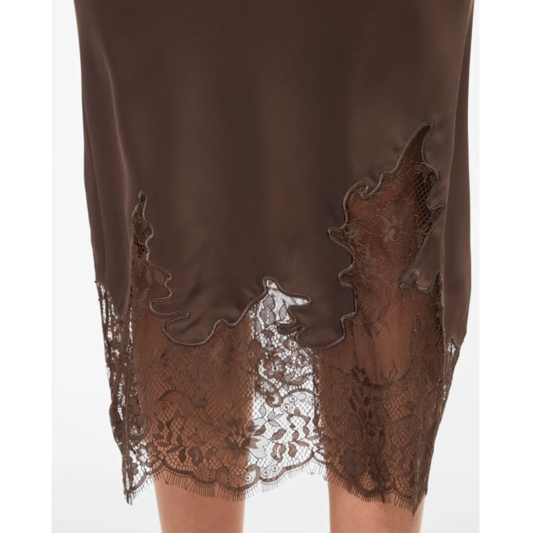 Sabel Chocolate Satin & Lace Midi Skirt