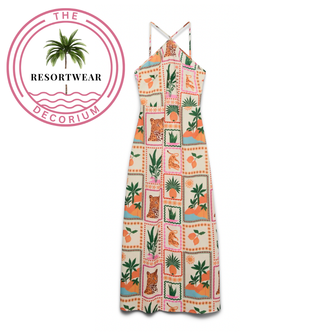 Tropical Tile Halterneck Maxi Dress