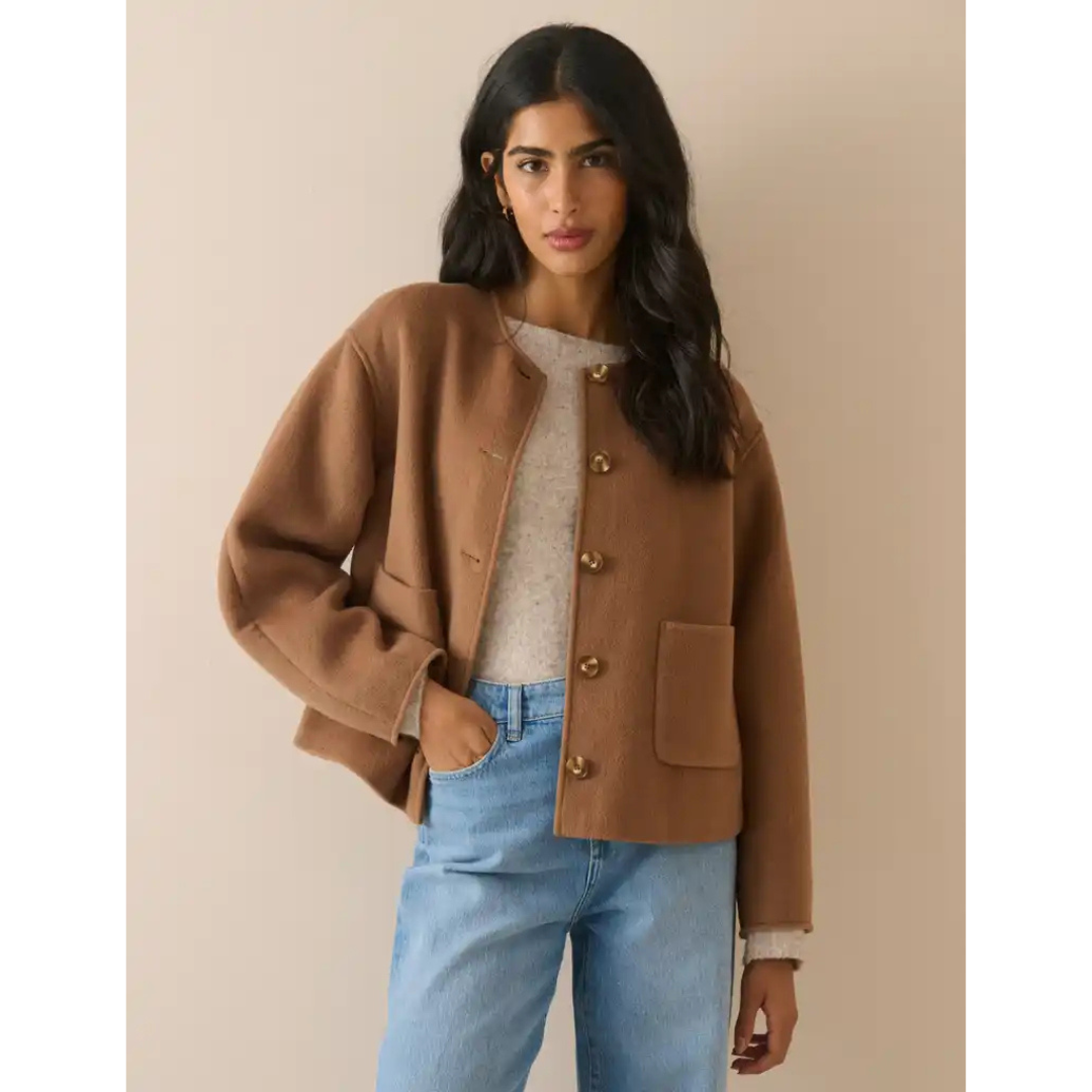 Camel Wool-Blend Neck Tie Jacket