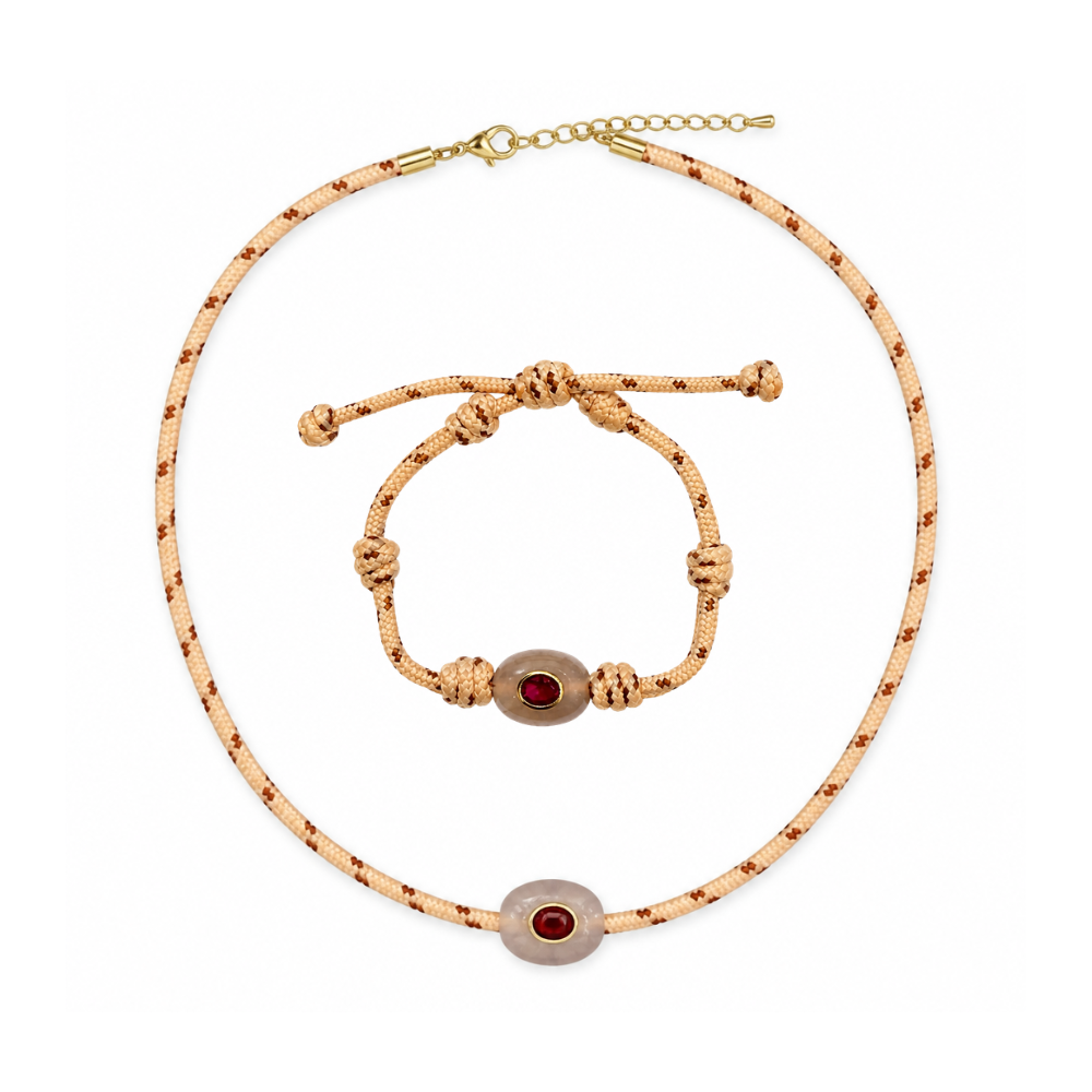 Harlow Paracord Necklace & Bracelet - blush & red