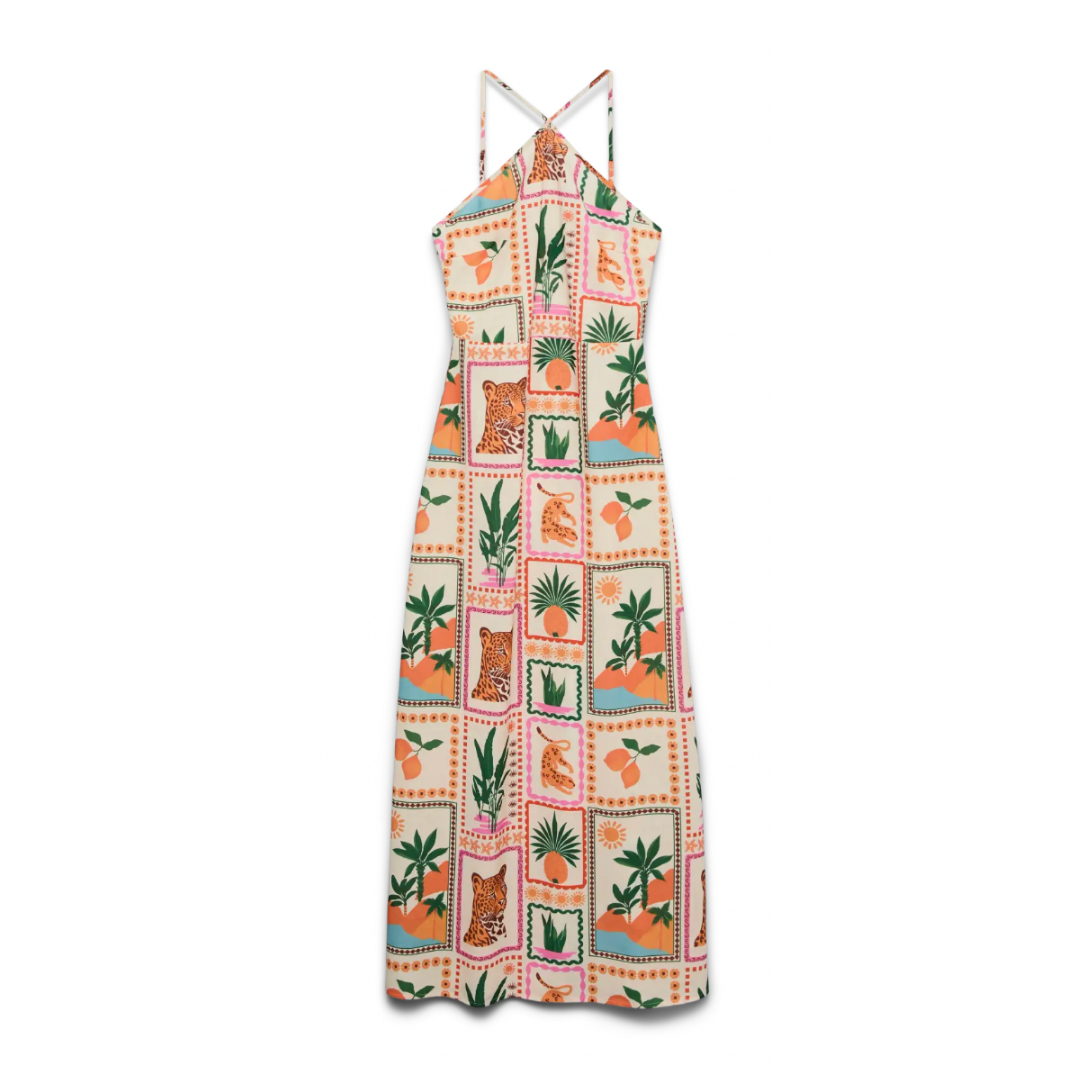 Tropical Tile Halterneck Maxi Dress