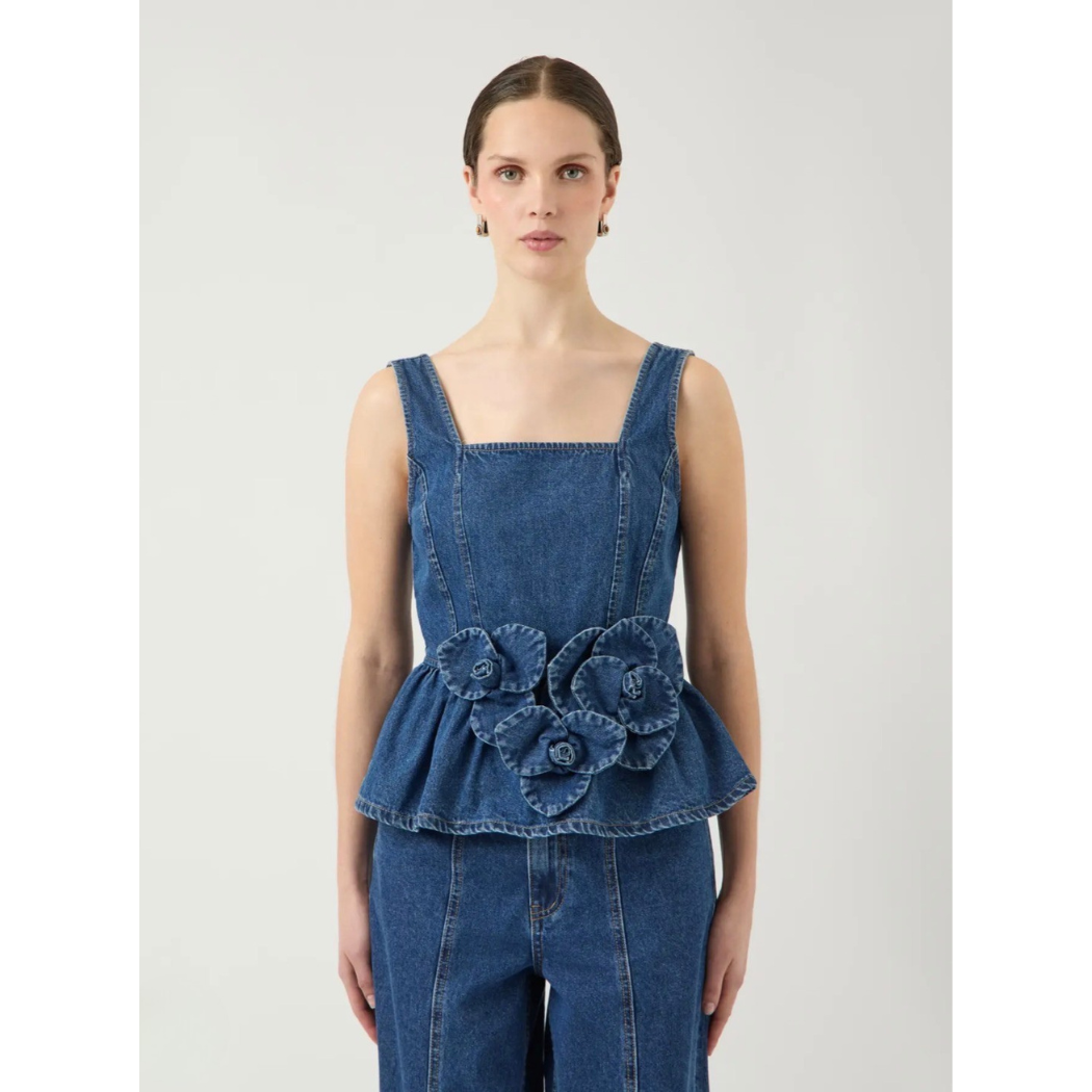 Elsie Denim peplum Top