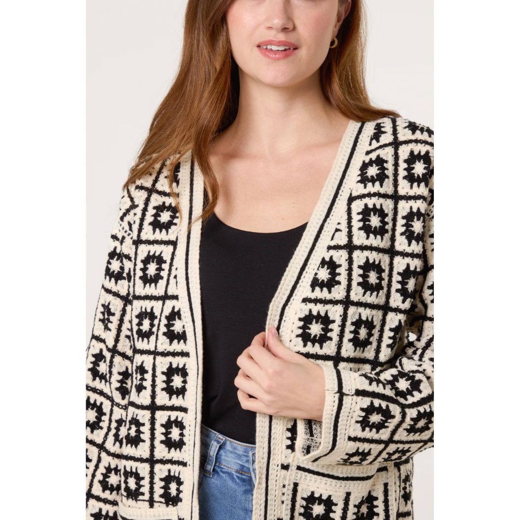 Monochrome Crochet Knit Cardigan