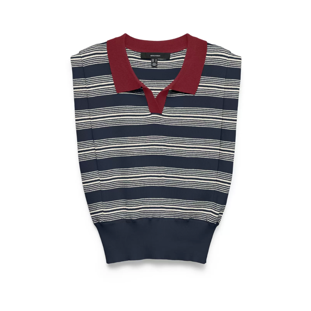 Morgan Sleeveless polo - Navy & Red