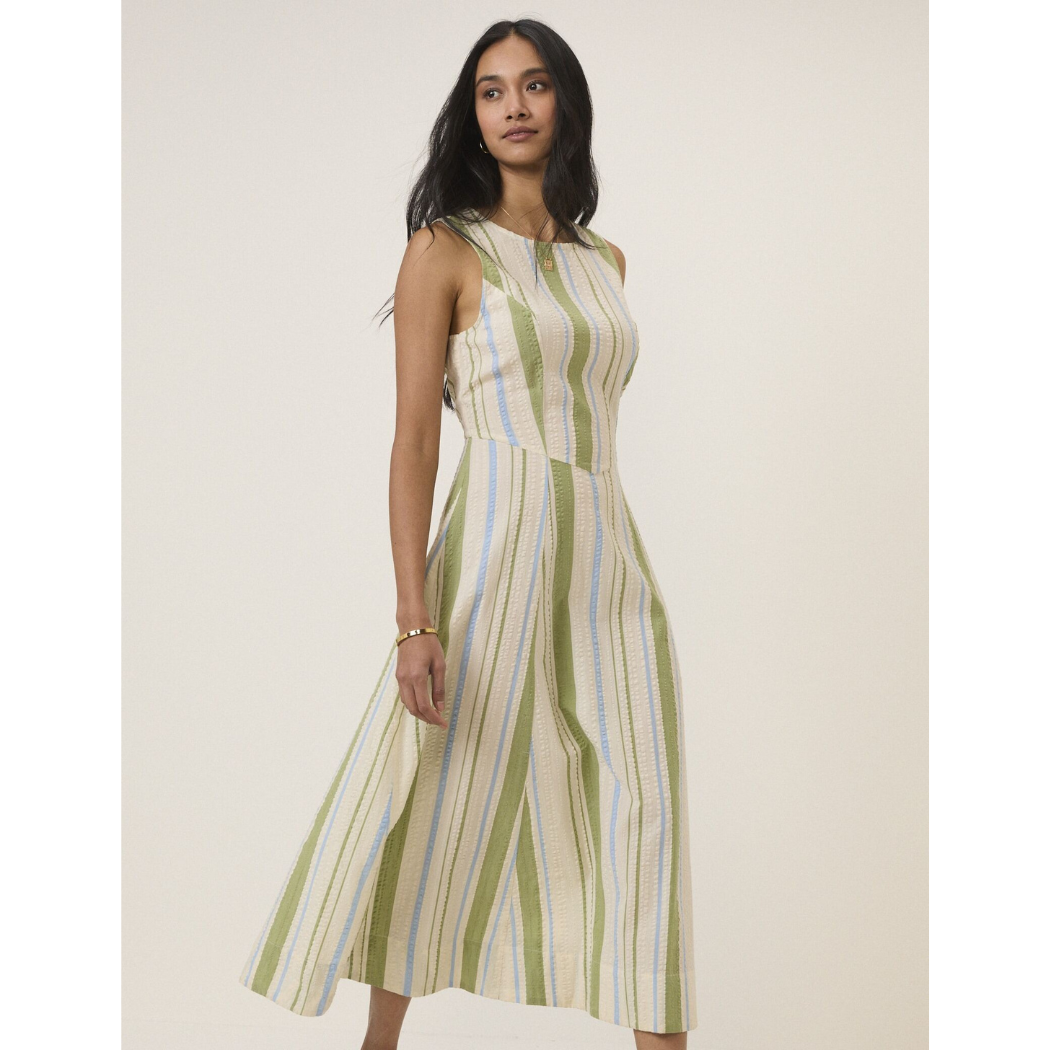 Green & Blue Striped Cedar Midi Dress