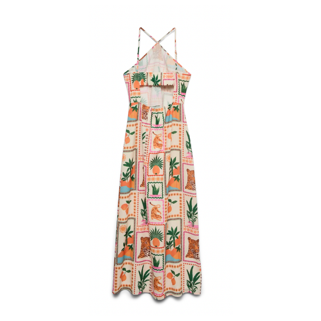 Tropical Tile Halterneck Maxi Dress
