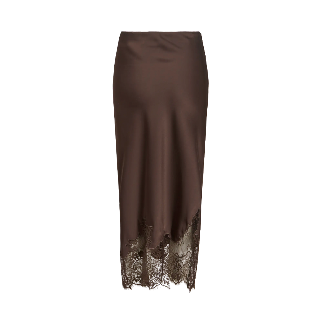 Sabel Chocolate Satin & Lace Midi Skirt
