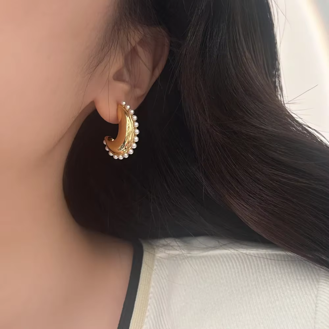Crescent pearl earrings